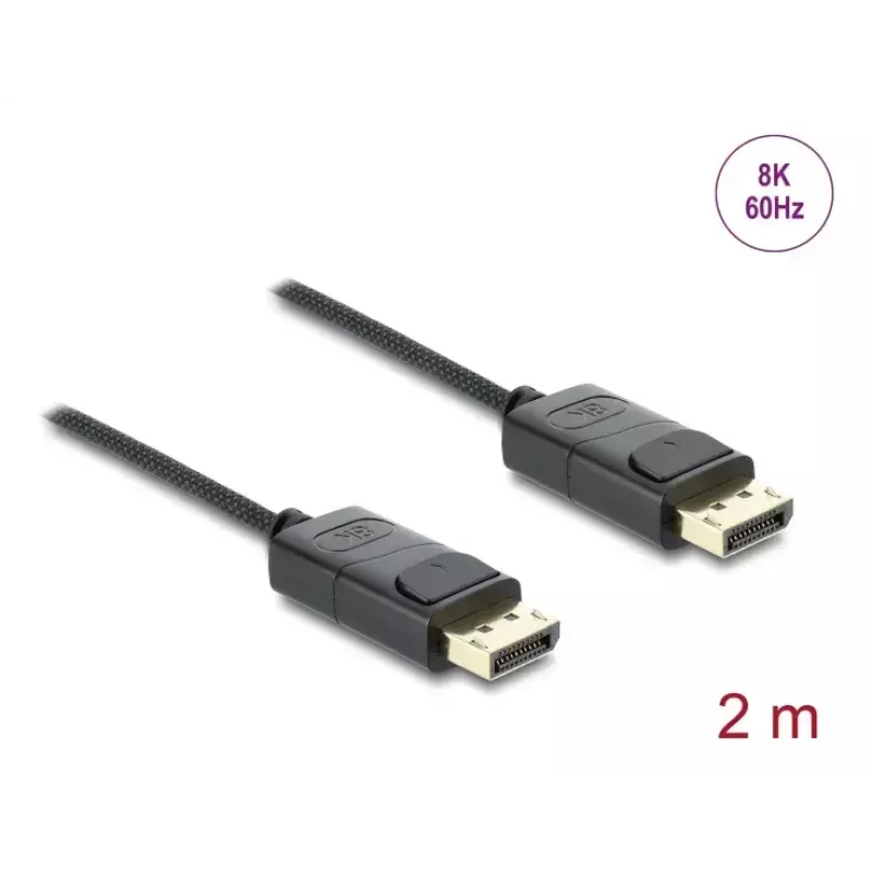 DELOCK koaksiaalne DisplayPort-kaabel 8K 60 Hz, DisplayPort-DisplayPort, 2 m, must, punutud
