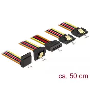 SATA-kaabel DeLOCK 60149 0.5 m SATA 15-kontaktiline 4 x SATA 15-kontaktiline Must Oranž Punane Kollane