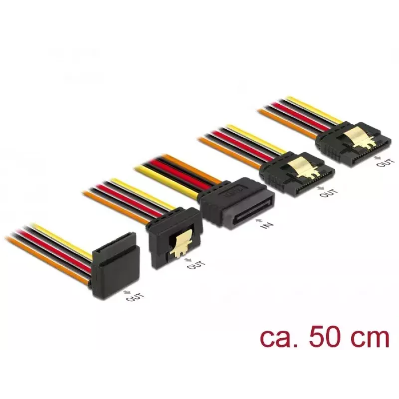 SATA-kaabel DeLOCK 60149 0.5 m SATA 15-kontaktiline 4 x SATA 15-kontaktiline Must Oranž Punane Kollane