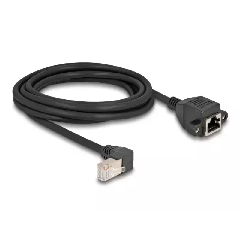 DeLOCK võrgupikenduskaabel S/FTP RJ45 90° nurga all RJ45-le Cat.6A 3m must
