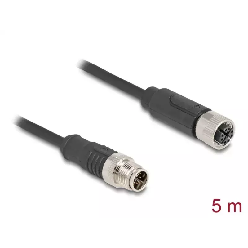 Võrgukaabel DeLOCK M12 kaabel X-kodeeritud 8 pin isane emasele Cat5e 5 m Must