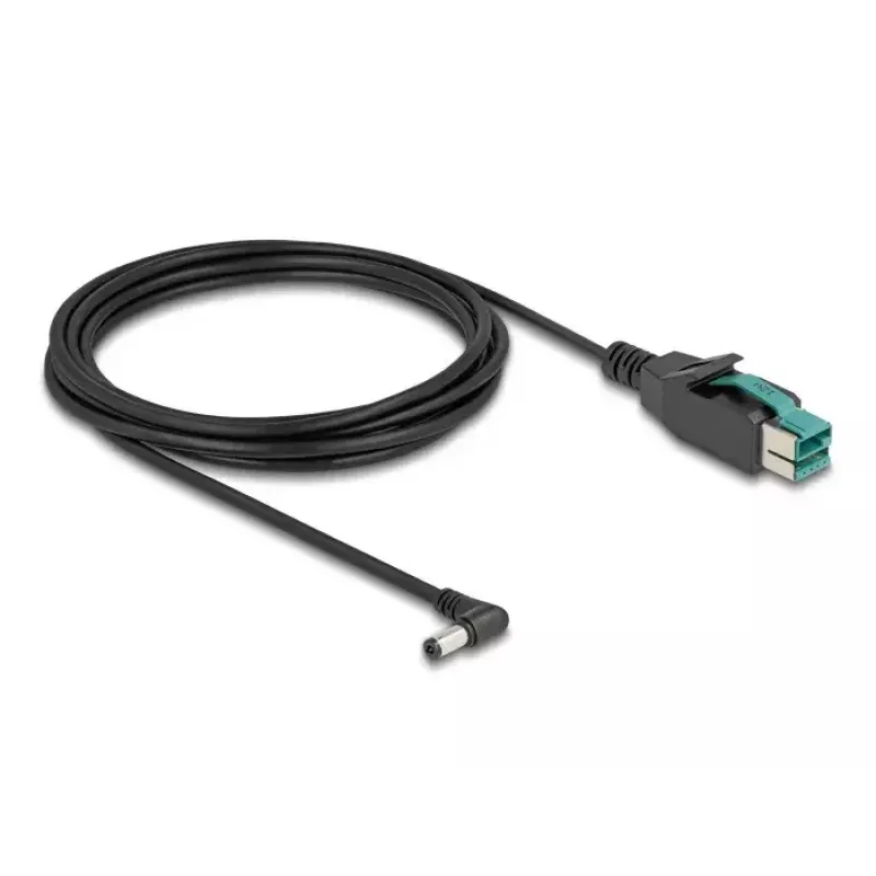 DeLOCK PoweredUSB-kaabel, isane, 12 V – DC 5,5 × 2,1 mm, isane, nurga all, 3 m