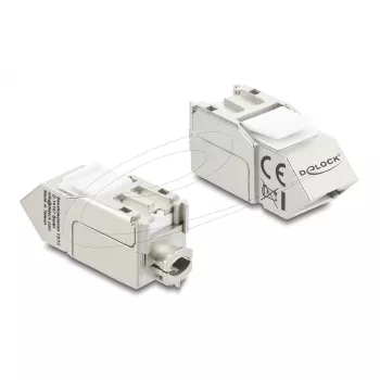 Keystone-moodul DELOCK 90937 – RJ-45 Cat.6A varjestatud 90° nurga all, lame disain, valge