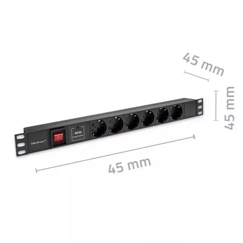Power strip for RACK 19 1U QOLTEC PDU 16A 6xSCHUKO 1.8m