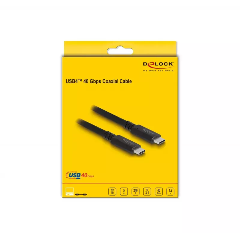 DeLOCK USB4 40 Gbps koaksiaalkaabel 1.2 m USB PD 3.1 240 W