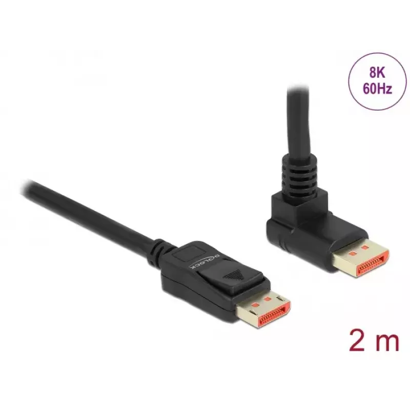 DisplayPort-kaabel DeLOCK 87055 2m 8K 60Hz isane isasele 90° ülespoole