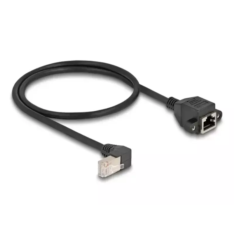 DeLOCK võrgupikenduskaabel S/FTP RJ45 90° nurgaga RJ45-le Cat.6A 0,5 m must