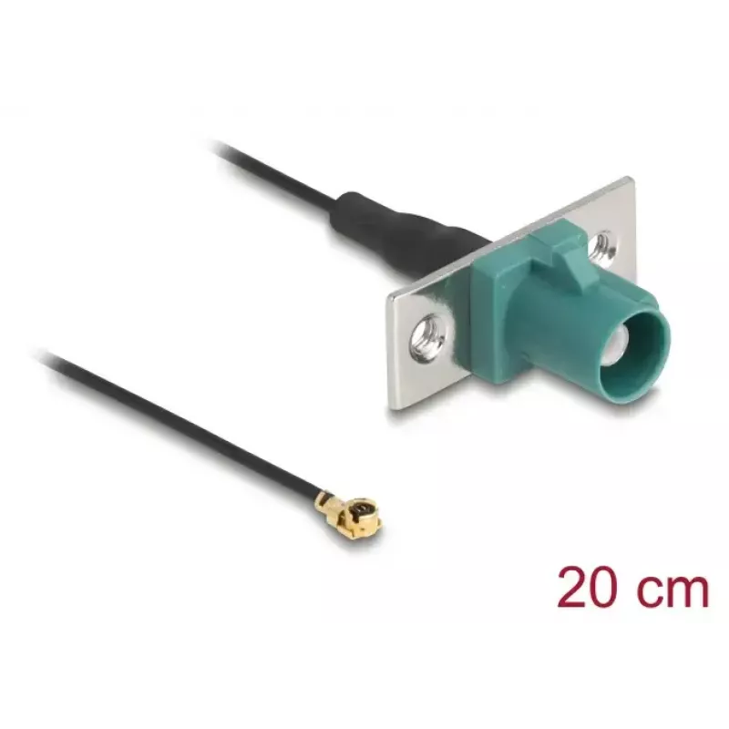 Koaksiaalkaabel DELOCK 90732 — FAKRA E I-PEX MHF1, 0,2 m, 1,13 mm, must/türkiissinine