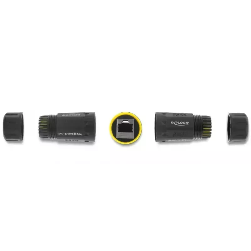 Pistikupesa adapter DELOCK RJ45 pesa RJ45 pesale M23 keermega Cat.6a/Cat.7 jaoks, IP68, must