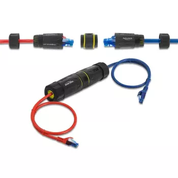 Pistikupesa adapter DELOCK RJ45 pesa RJ45 pesale M23 keermega Cat.6a/Cat.7 jaoks, IP68, must