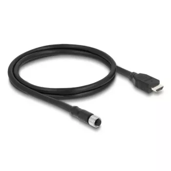 DELOCK M12 A-kodeeringuga 17-kontaktiline (emale) HDMI-kaabel (isane) — 1 m, must