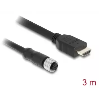 DELOCK M12 A-koodiga 17-kontaktiline (emale) HDMI-le (isane) kaabel 3 m