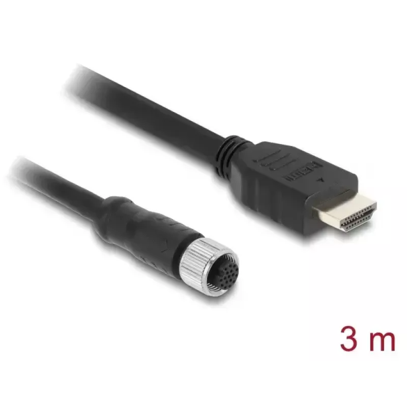 DELOCK M12 A-koodiga 17-kontaktiline (emale) HDMI-le (isane) kaabel 3 m