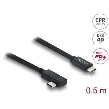 DELOCK koaksiaalne USB4 Gen 3x2 kaabel nurga all vasak/parem USB-C kuni USB-C 40 Gbps USB PD 3.1 240 W 0,5 m
