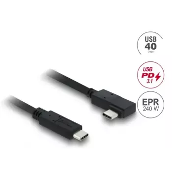 DELOCK Koaksiaalne USB4 Gen 3x2 kaabel USB-C – USB-C 40 Gbps PD 3.1 240 W vasak-/paremnurkne 1 m