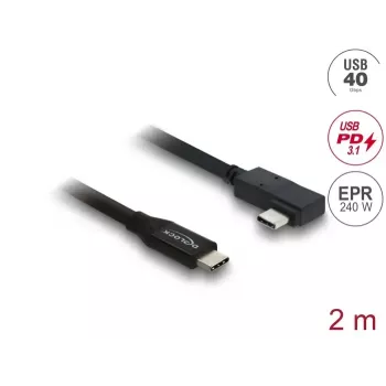 DELOCK koaksiaalne USB4 Gen 3x2 40 Gbps USB-C–USB-C nurga vasak/parem PD 3.1 240 W kaabel, 2 m