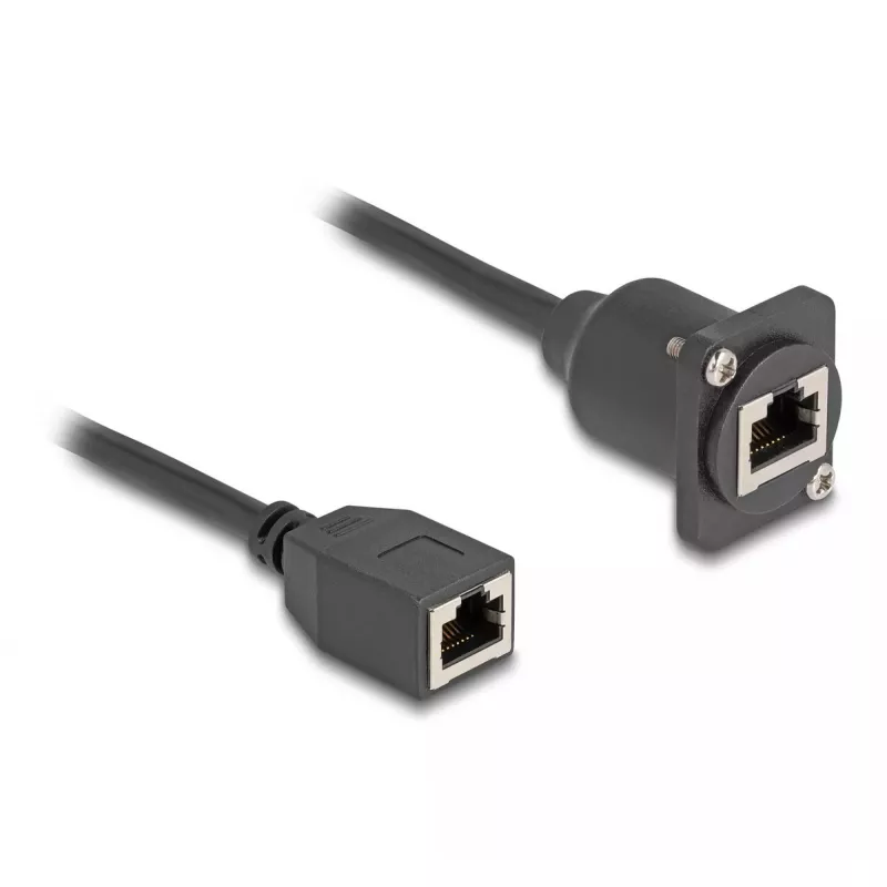 DeLOCK D-tüüpi RJ45 kaabel pistikupesa-pistikupesa Cat.5e must 20 cm