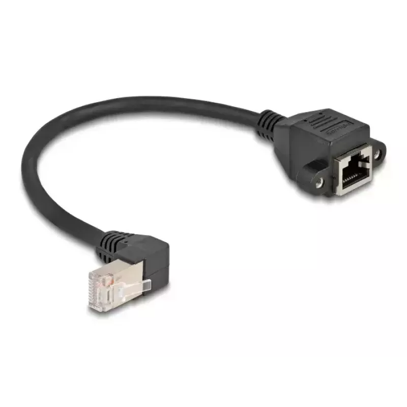 DeLOCK võrgupikenduskaabel S/FTP RJ45 90° nurga all RJ45-le Cat.6A 0,25 m must