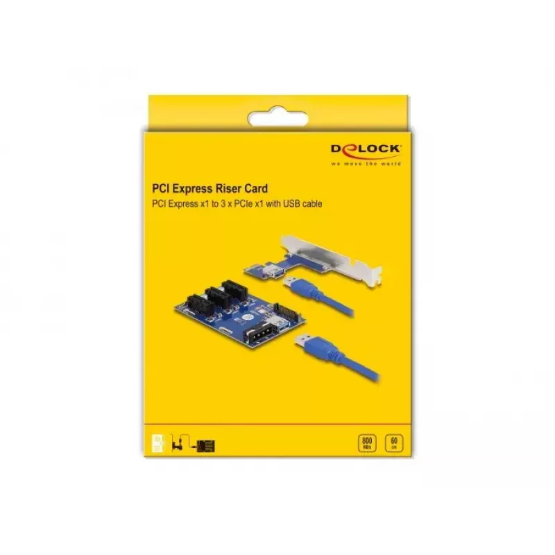 DeLOCK tõusukaart PCI Express x1 kuni 3 x PCIe x1 50 cm USB-kaabel