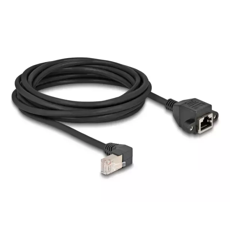 DeLOCK võrgupikenduskaabel S/FTP RJ45 90° nurgaga RJ45-le Cat.6A 5 m must