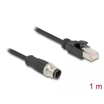 Võrgukaabel DeLOCK M12 kaabel D-kodeeritud 4 kontakti isane RJ45 isasele Cat5e 1 m Must
