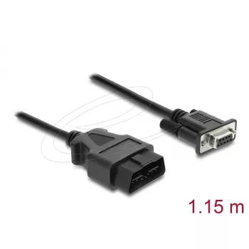 DELOCK adapterkaabel OBD‑2 isane DB‑9 emasele, Cat5e, must, 1,15 m