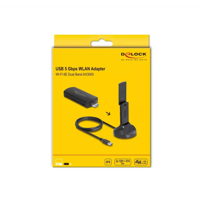 DeLOCK Wi-Fi 6E Topeltsageduslik WLAN USB-adapter AX3000 1201 Mbps
