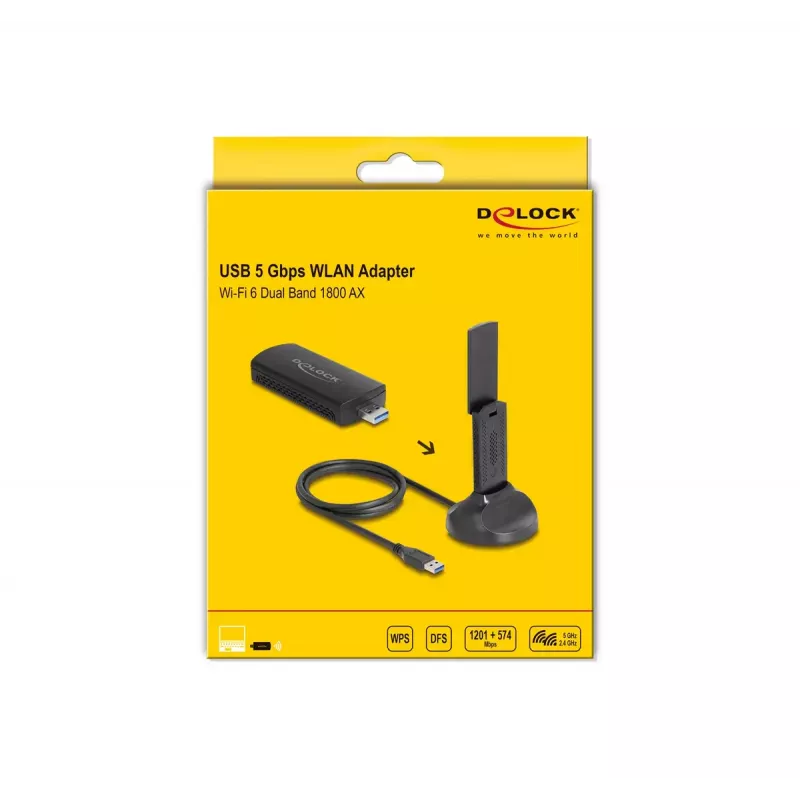 DeLOCK 12771 WLAN-võrgukaart 1201 Mbit/s USB Wi-Fi 6