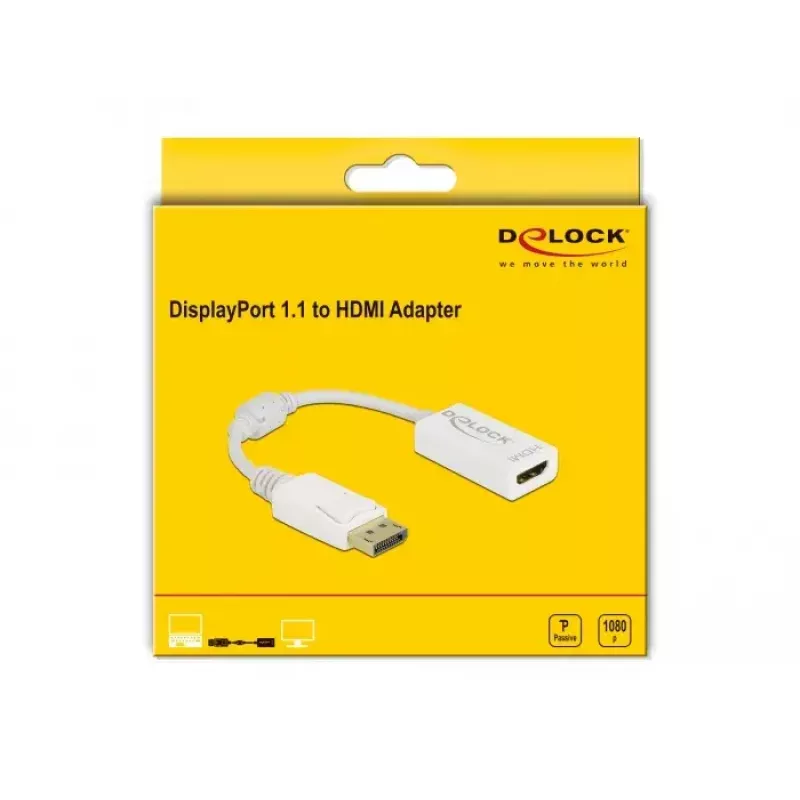 Adapter DisplayPort 1.1 isane – HDMI emane, passiivne, valge, DeLOCK 61015