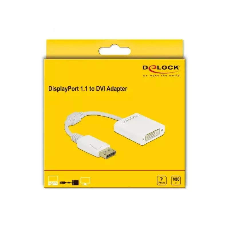 Adapter DisplayPort 1.1 isane DVI-D emasele, passiivne, valge DeLOCK 61010