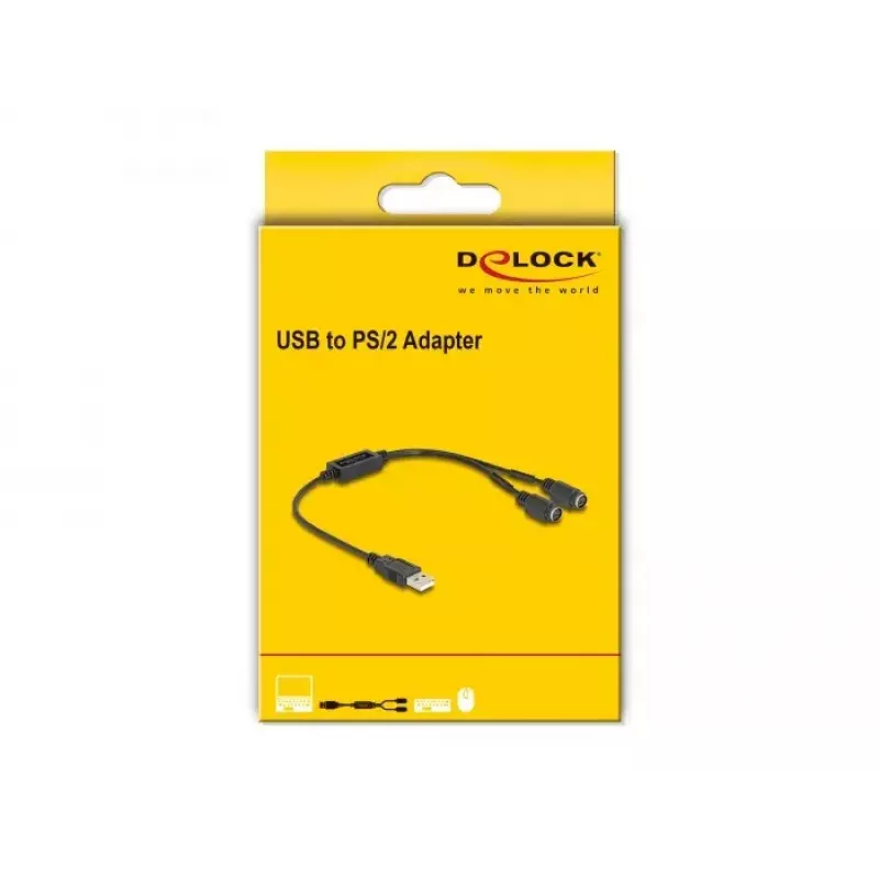 DeLOCK 61061 PS/2 kaabel 0,43 m 2x 6-kontaktiline Mini-DIN USB A Must