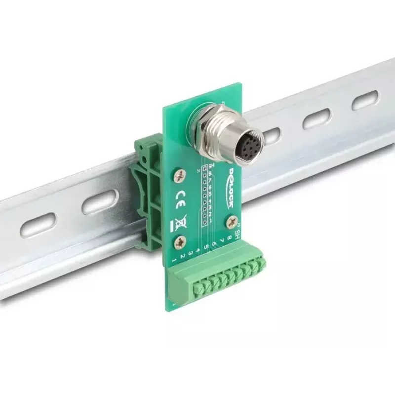 DeLOCK M12 ülekandemooduli adapter 8 kontaktiga A-kodeeringuga emane pistik 9 kontaktiga klemmiplokile