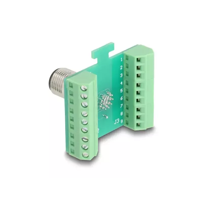 DeLOCK M12 ülekandemooduli adapter 17 kontaktiga A-kodeeringuga isane > 18 kontaktiga klemmiplokk