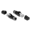 DELOCK M12 D-kodeeritud adapter 4-kontaktiline emane RJ45-pistikule, kullatud kontaktidega, must