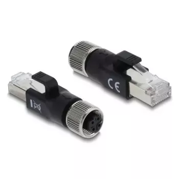 DELOCK M12 D-kodeeritud adapter 4-kontaktiline emane RJ45-pistikule, kullatud kontaktidega, must