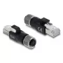 DELOCK M12 D-kodeeritud adapter 4-kontaktiline emane RJ45-pistikule, kullatud kontaktidega, must