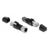 Adapter M12 X-koodiga 8-kontaktiline emane RJ45-pistikule, DELOCK 90834, kullatud kontaktidega, must