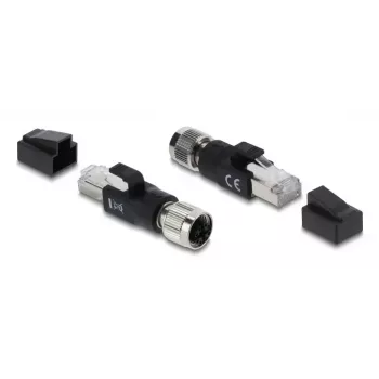 Adapter M12 X-koodiga 8-kontaktiline emane RJ45-pistikule, DELOCK 90834, kullatud kontaktidega, must