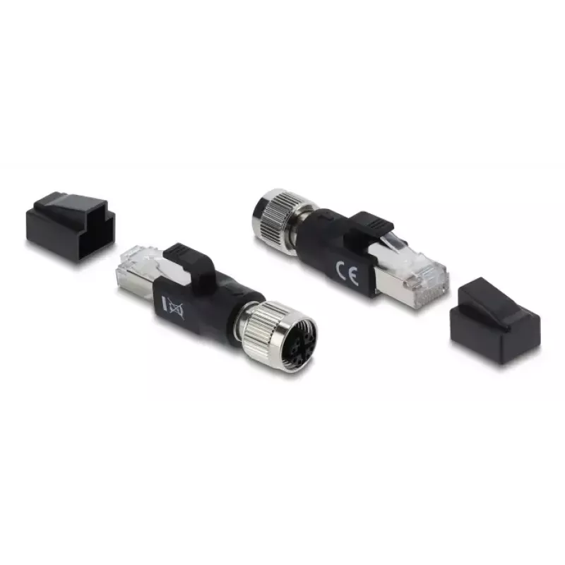 Adapter M12 X-koodiga 8-kontaktiline emane RJ45-pistikule, DELOCK 90834, kullatud kontaktidega, must