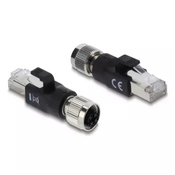 Adapter M12 X-koodiga 8-kontaktiline emane RJ45-pistikule, DELOCK 90834, kullatud kontaktidega, must