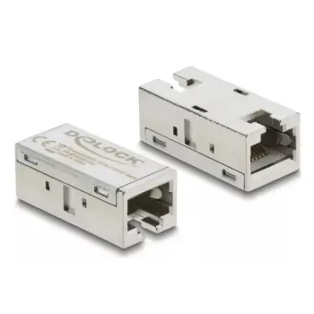 Adapter Coupler RJ45 jack-to-jack Cat.6A metallist — DELOCK, lame, hõbedane, 15.6×33.1×13.1 mm