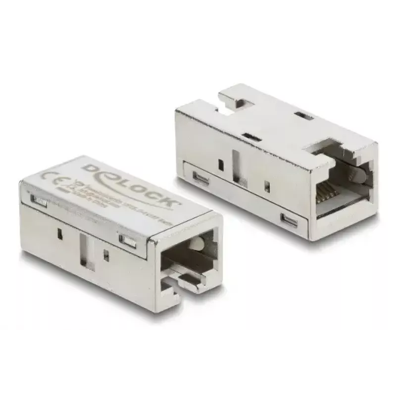 Adapter Coupler RJ45 jack-to-jack Cat.6A metallist — DELOCK, lame, hõbedane, 15.6×33.1×13.1 mm