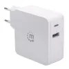 Manhattan sein-/toiteadapter (Euro 2-kontaktiline), USB-C- ja USB-A-pordid, USB-C väljund: 45 W / 3 A, USB-A väljund: 2,4 A, valge, kolmeaastane garantii, karp