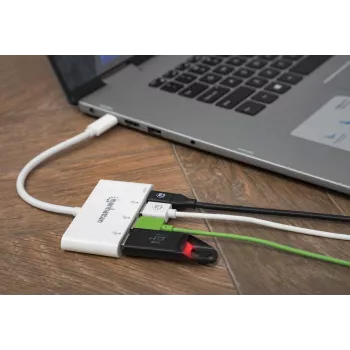 Manhattan USB-C dokk/jaotur, pordid (x4): USB-A (x3) ja USB-C, 5 Gbps (USB 3.2 Gen 1 ehk USB 3.0), toiteedastusega (60 W) USB-C porti (märkus: vajalik on täiendav USB-C seinaklaadija ja USB-C kaabel), universaalne kõikidele seadmetele, SuperSpeed USB, 3-aastane garantii