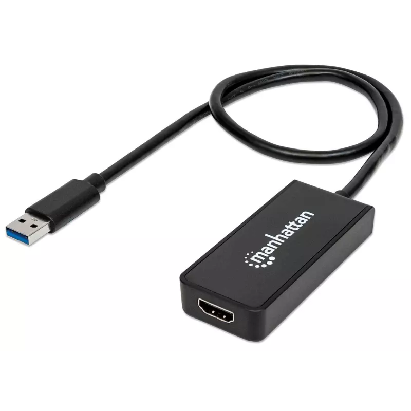 Manhattan USB-A–HDMI adapterkaabel, 60 cm, isane–emane, 5 Gbit/s (USB 3.2 Gen1 e. USB 3.0), 2560×1440 @ 32-bitine värv, Full HD video 1080p@16:9, must, blister
