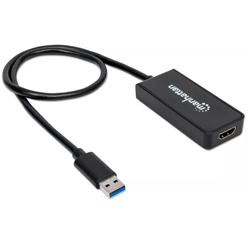 Manhattan USB-A–HDMI adapterkaabel, 60 cm, isane–emane, 5 Gbit/s (USB 3.2 Gen1 e. USB 3.0), 2560×1440 @ 32-bitine värv, Full HD video 1080p@16:9, must, blister