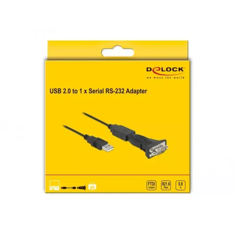 DeLOCK adapter USB 2.0 tüüp-A RS-232 D-Sub 9 kontaktiga isane 0,8 m must