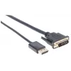 Manhattan DisplayPort 1.2a DVI-D 24+1 kaabel, 1080p@60Hz, 3m, isane-isanele, passiivne, ühildub DVD-D-ga, must, kolmeaastane garantii, ekvivalent DP2DVIMM10-le.