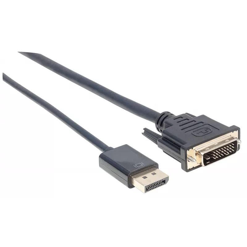 Manhattan DisplayPort 1.2a DVI-D 24+1 kaabel, 1080p@60Hz, 3m, isane-isanele, passiivne, ühildub DVD-D-ga, must, kolmeaastane garantii, ekvivalent DP2DVIMM10-le.