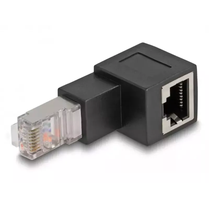 DeLOCK RJ45-pistikuga RJ45-pesasse adapter Cat.6A 90° allapoole nurga all